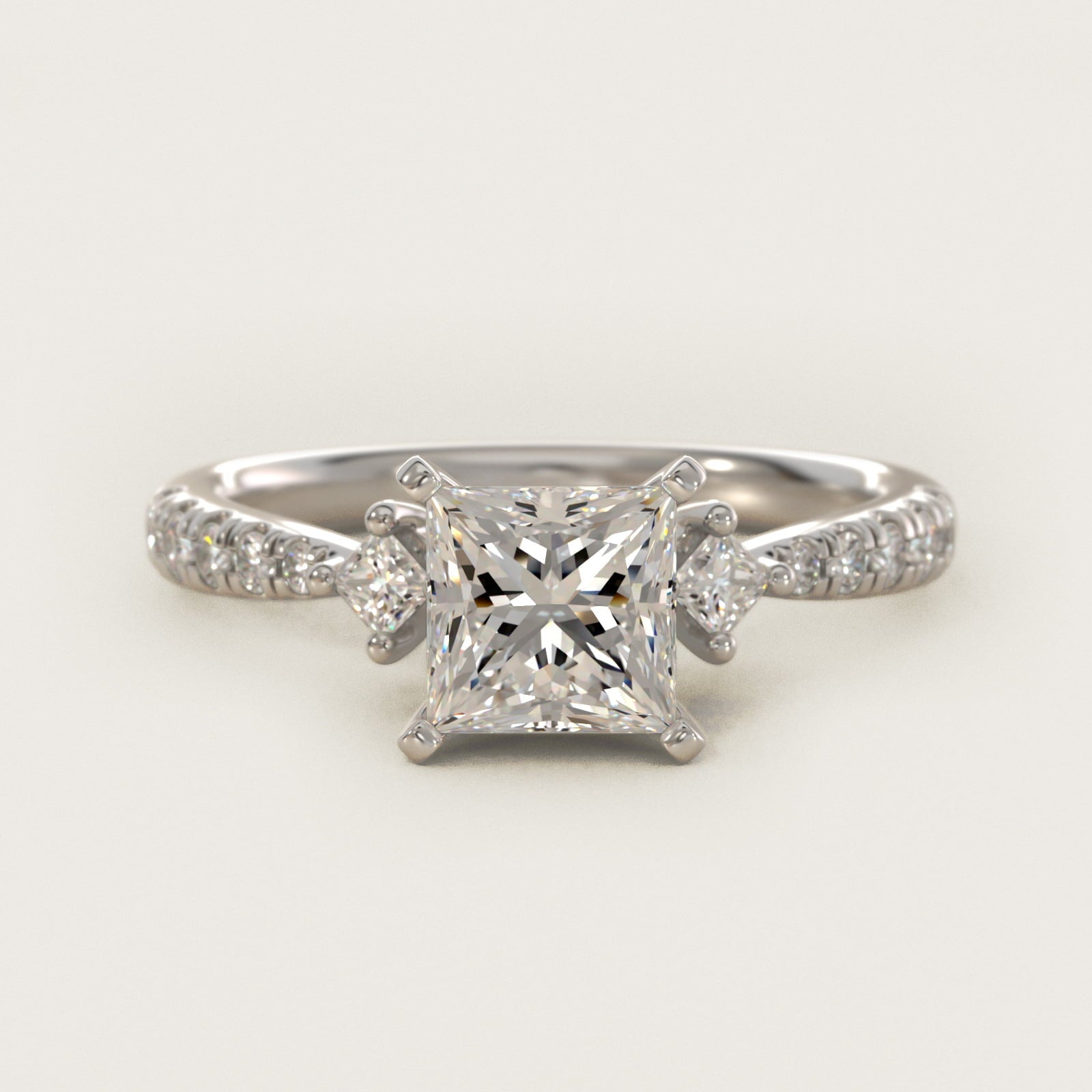 East-West Sidestone and Pav? Diamond Engagement Ring in 18k White Gold (1/4 ct. tw.) - Princess Center