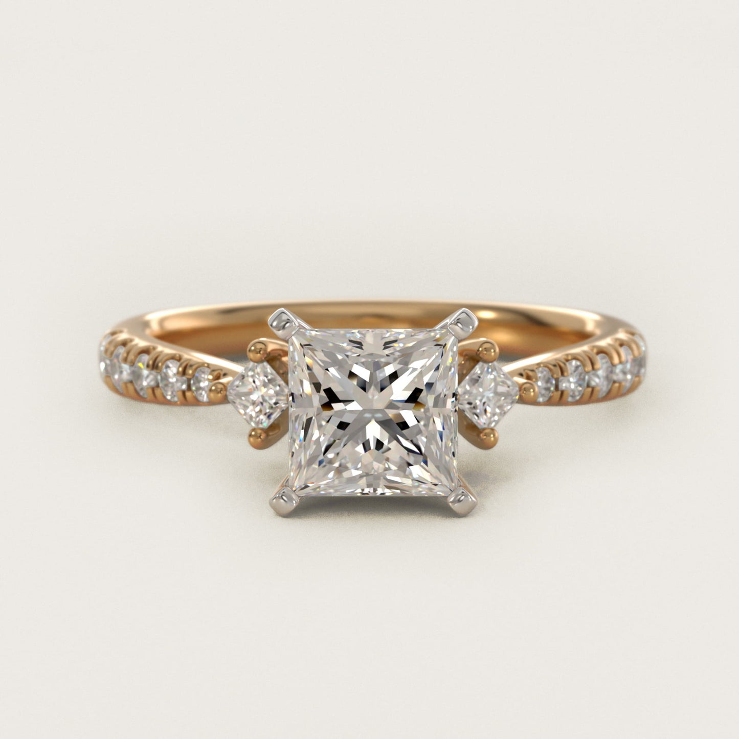 East-West Sidestone and PavŽ Diamond Engagement Ring in 14k Yellow Gold (1/4 ct. tw.) - Princess Center