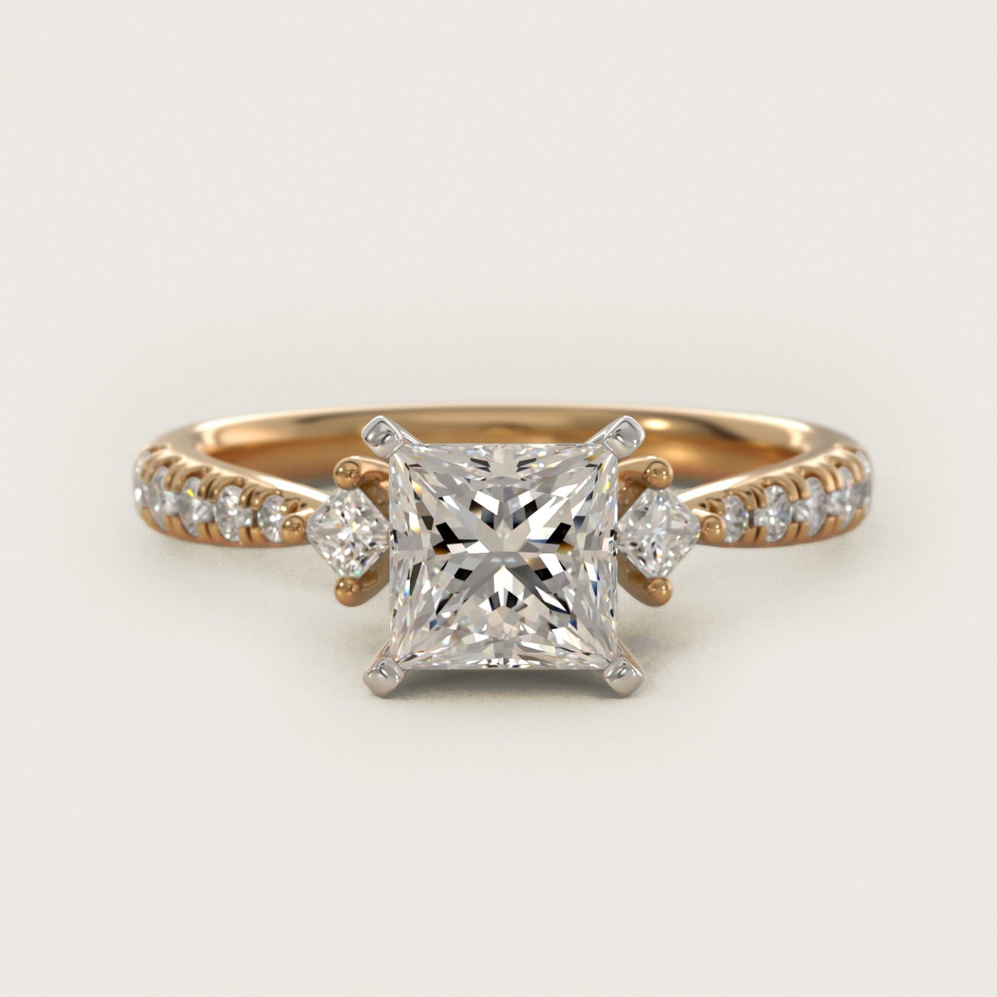 East-West Sidestone and Pav? Diamond Engagement Ring in 18k Yellow Gold (1/4 ct. tw.) - Princess Center