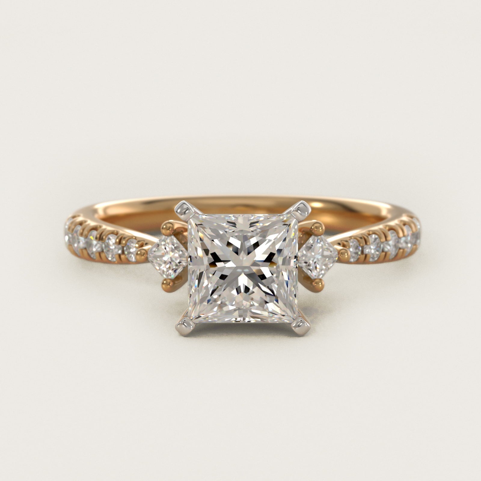 East-West Sidestone and Pav? Diamond Engagement Ring in 18k Yellow Gold (1/4 ct. tw.) - Princess Center