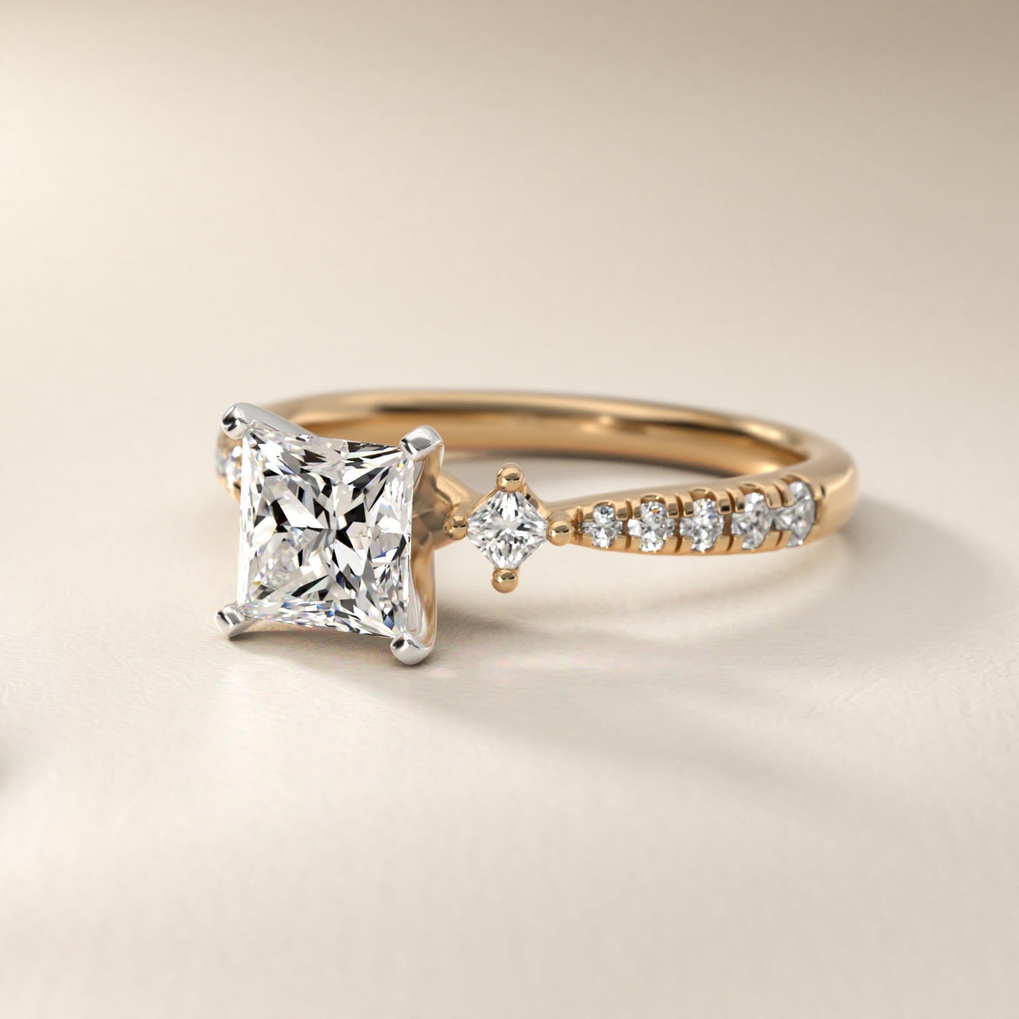 East-West Sidestone and Pav? Diamond Engagement Ring in 18k Yellow Gold (1/4 ct. tw.) - Princess Center