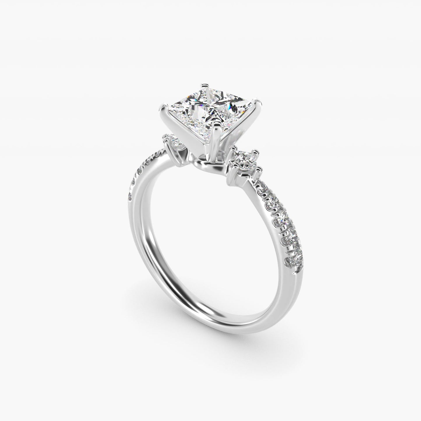 East-West Sidestone and Pav? Diamond Engagement Ring in Platinum (1/4 ct. tw.) - Princess Center