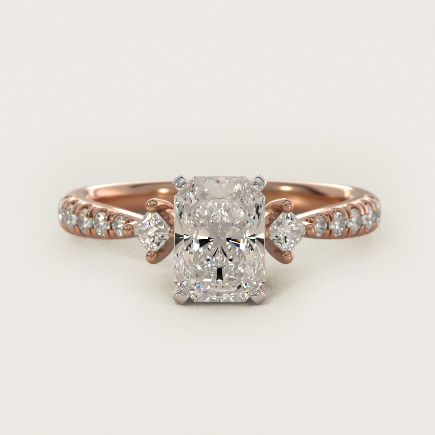 East-West Sidestone and Pav? Diamond Engagement Ring in 18k Rose Gold (1/4 ct. tw.) - Radiant Center