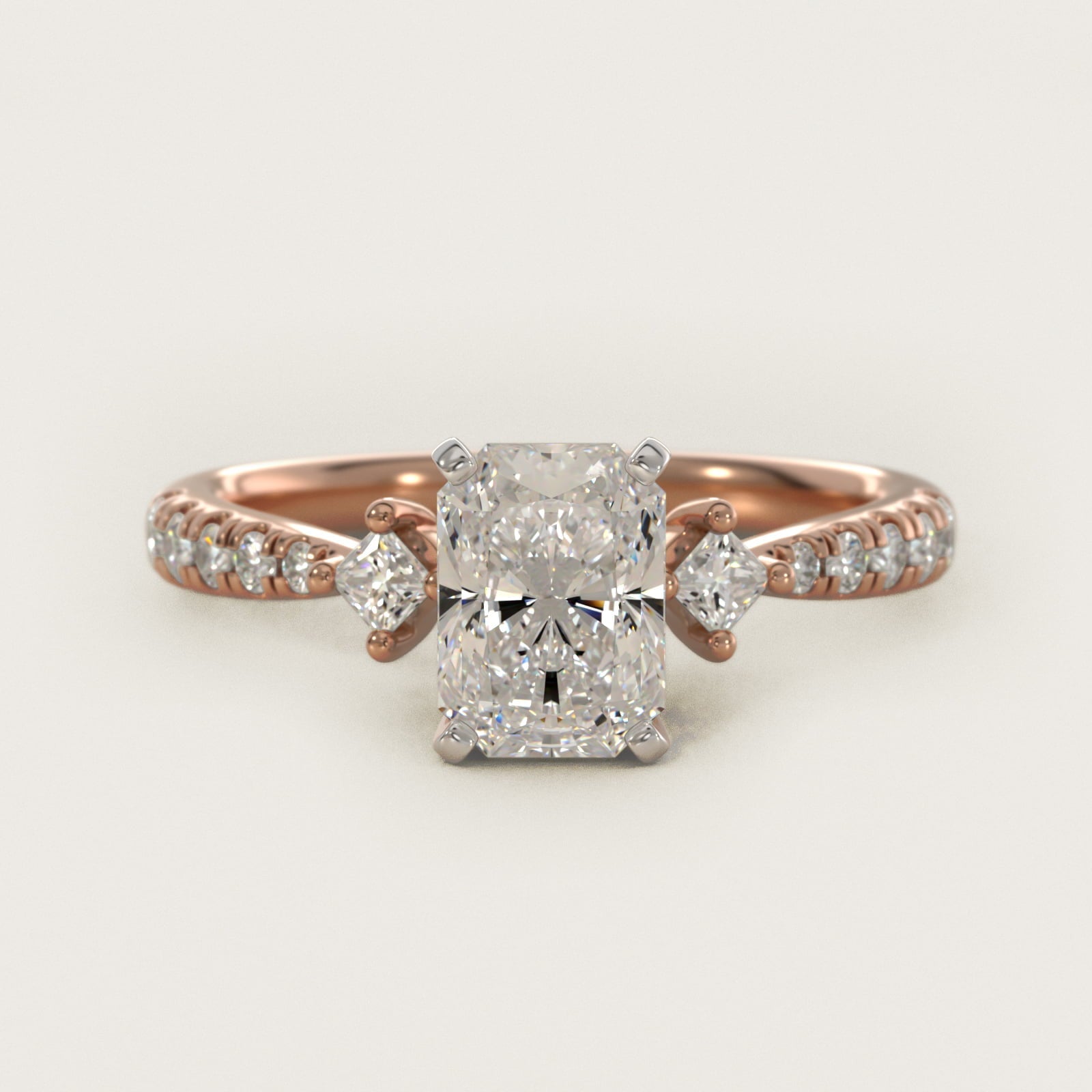East-West Sidestone and Pav? Diamond Engagement Ring in 18k Rose Gold (1/4 ct. tw.) - Radiant Center