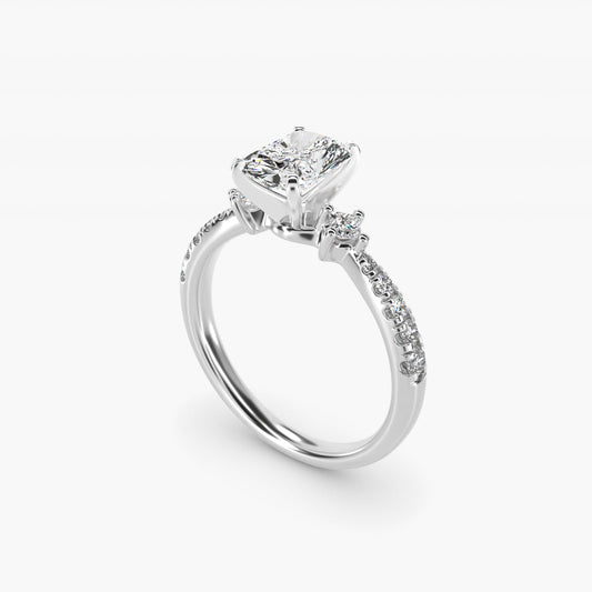 East-West Sidestone and PavŽ Diamond Engagement Ring in 14k White Gold (1/4 ct. tw.) - Radiant Center