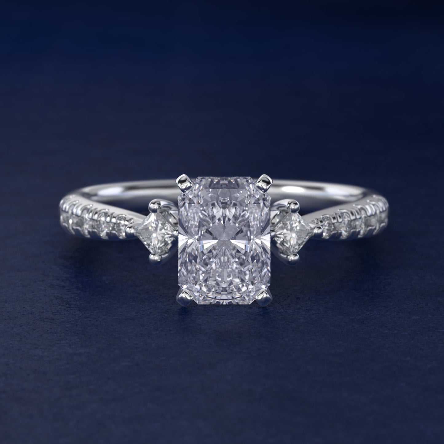 East-West Sidestone and PavŽ Diamond Engagement Ring in 14k White Gold (1/4 ct. tw.) - Radiant Center