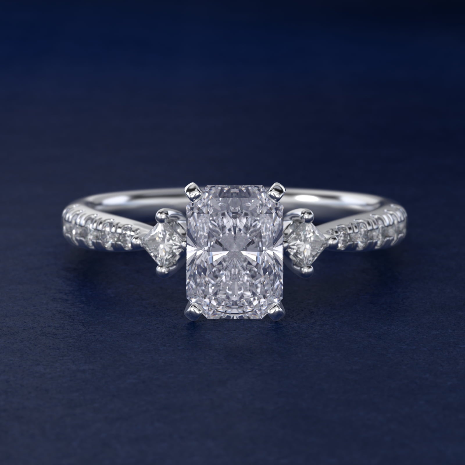 East-West Sidestone and PavŽ Diamond Engagement Ring in 14k White Gold (1/4 ct. tw.) - Radiant Center