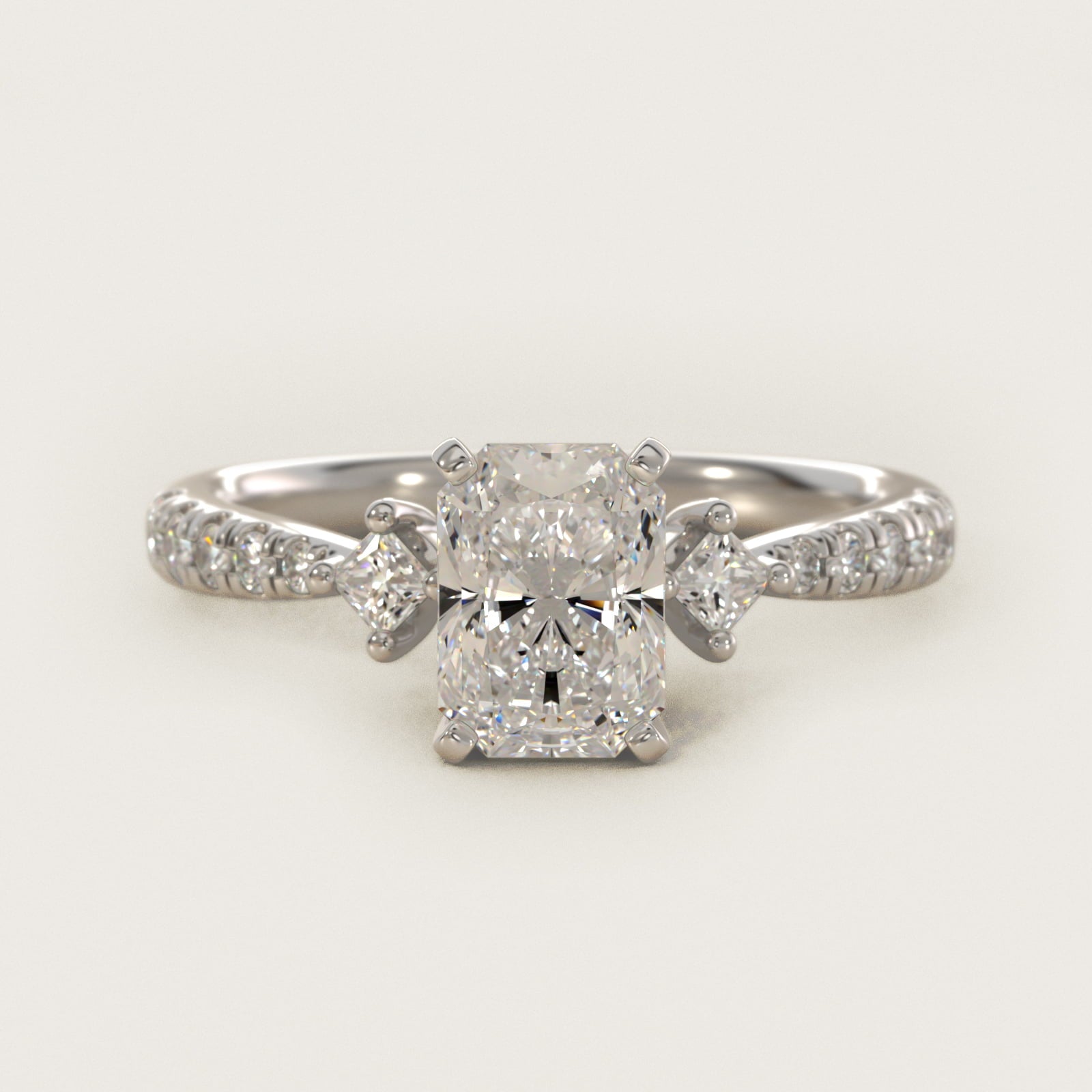 East-West Sidestone and PavŽ Diamond Engagement Ring in 14k White Gold (1/4 ct. tw.) - Radiant Center