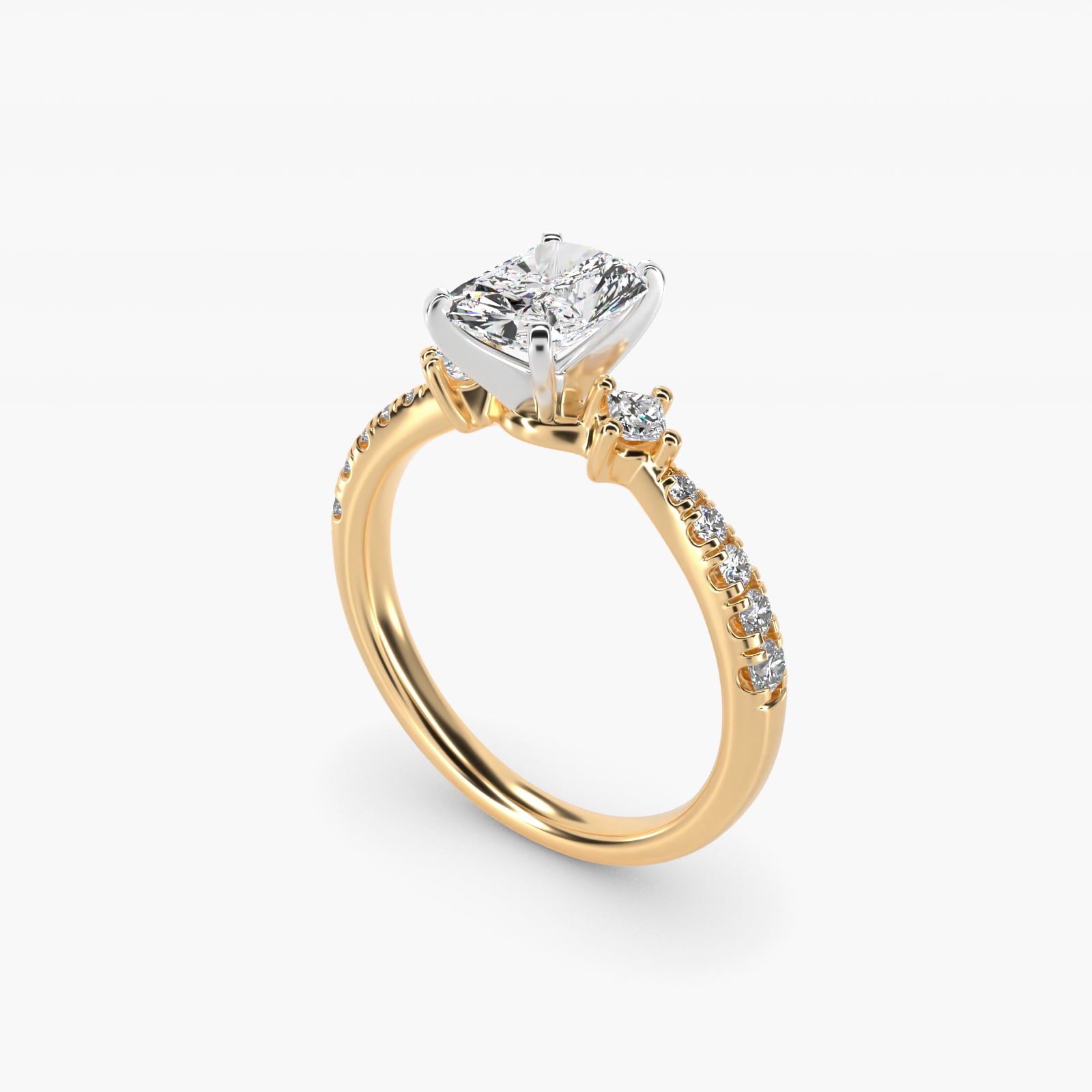 East-West Sidestone and PavŽ Diamond Engagement Ring in 14k Yellow Gold (1/4 ct. tw.) - Radiant Center