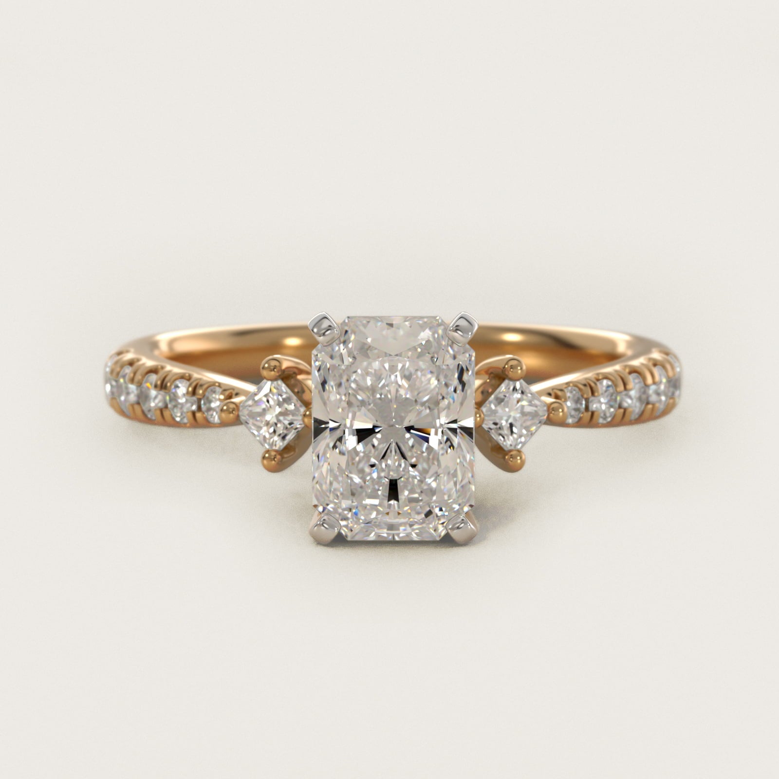 East-West Sidestone and PavŽ Diamond Engagement Ring in 14k Yellow Gold (1/4 ct. tw.) - Radiant Center
