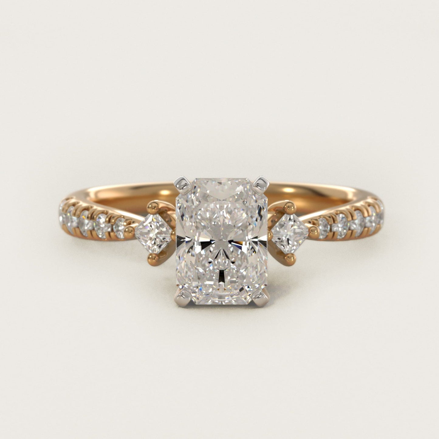 East-West Sidestone and Pav? Diamond Engagement Ring in 18k Yellow Gold (1/4 ct. tw.) - Radiant Center