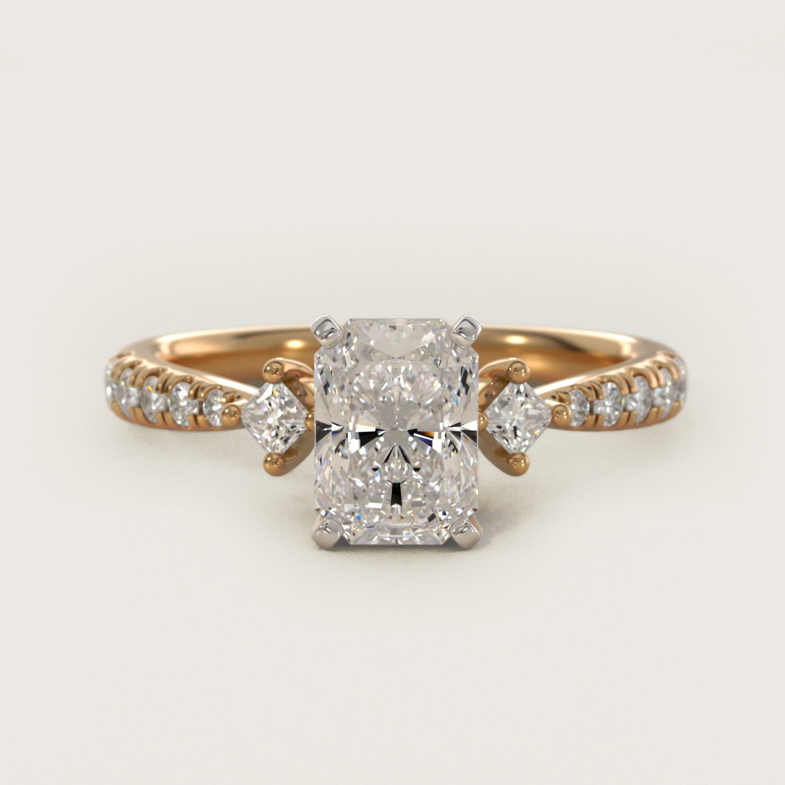 East-West Sidestone and Pav? Diamond Engagement Ring in 18k Yellow Gold (1/4 ct. tw.) - Radiant Center