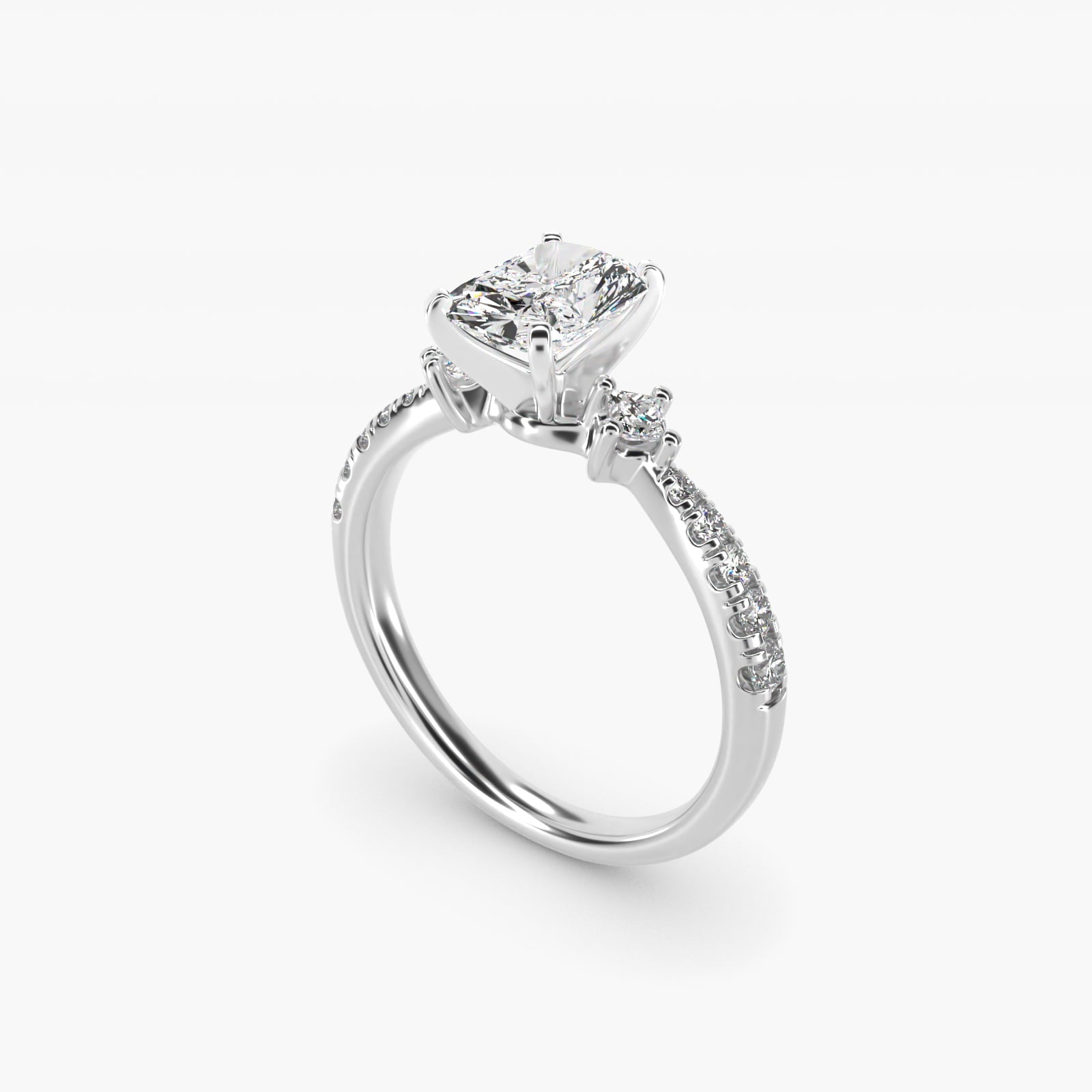 East-West Sidestone and Pav? Diamond Engagement Ring in Platinum (1/4 ct. tw.) - Radiant Center
