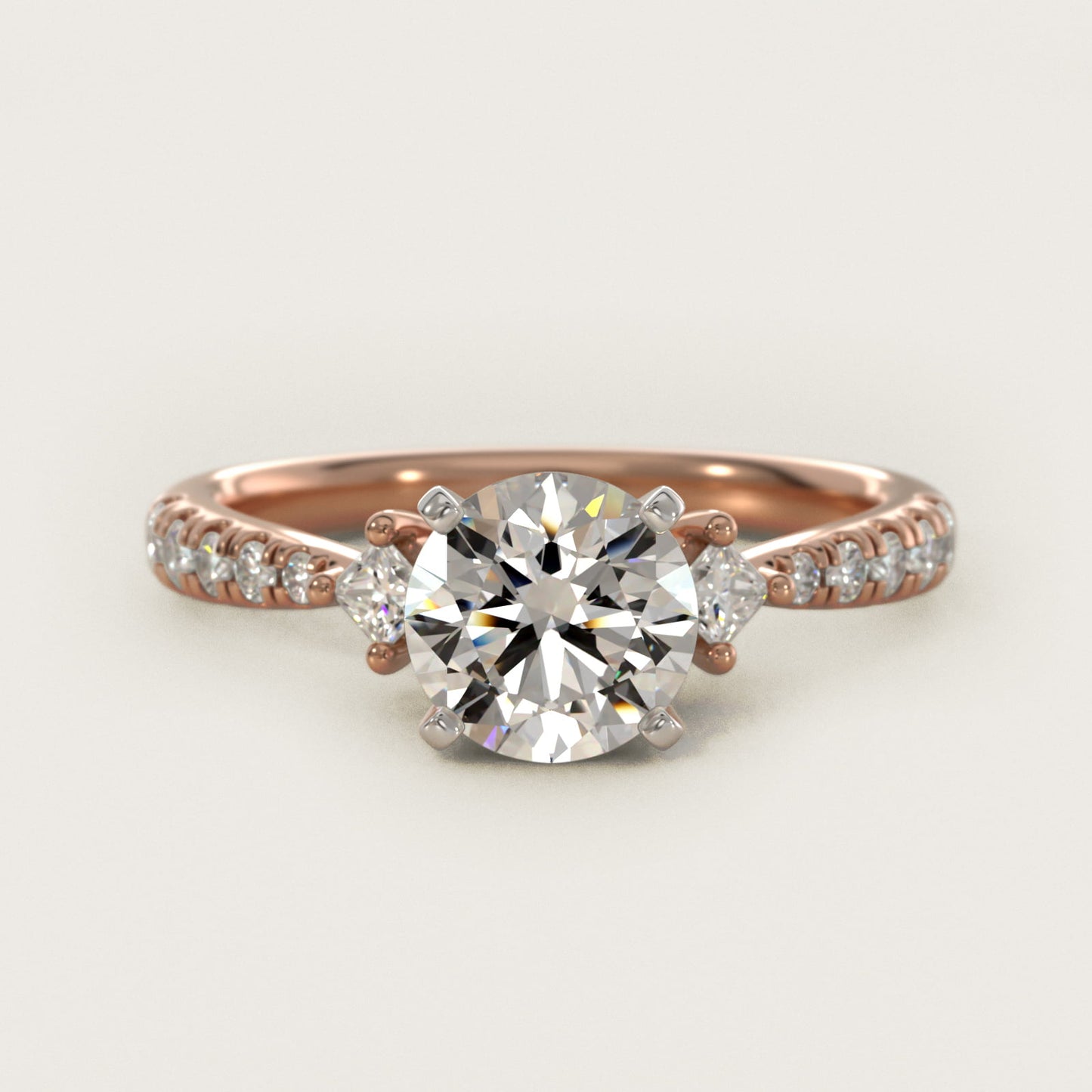 East-West Sidestone and PavŽ Diamond Engagement Ring in 14k Rose Gold (1/4 ct. tw.) - Round Center