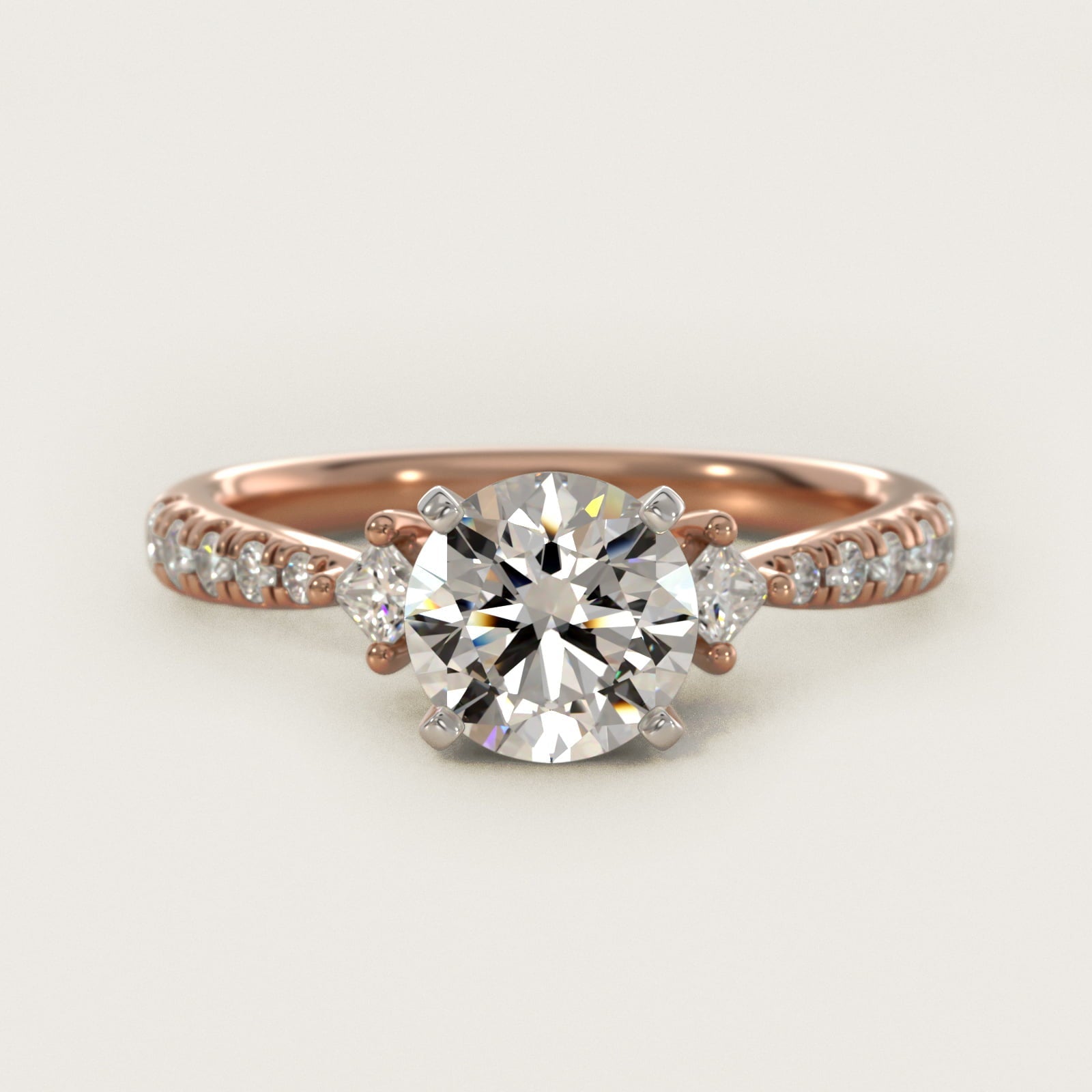 East-West Sidestone and Pav? Diamond Engagement Ring in 18k Rose Gold (1/4 ct. tw.) - Round Center