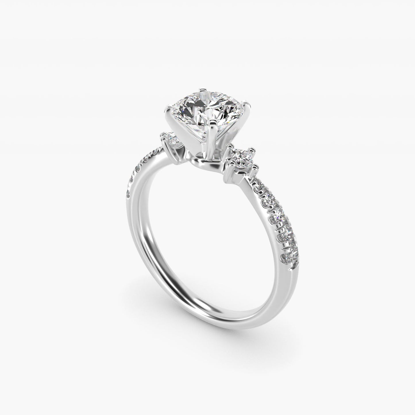 East-West Sidestone and PavŽ Diamond Engagement Ring in 14k White Gold (1/4 ct. tw.) - Round Center