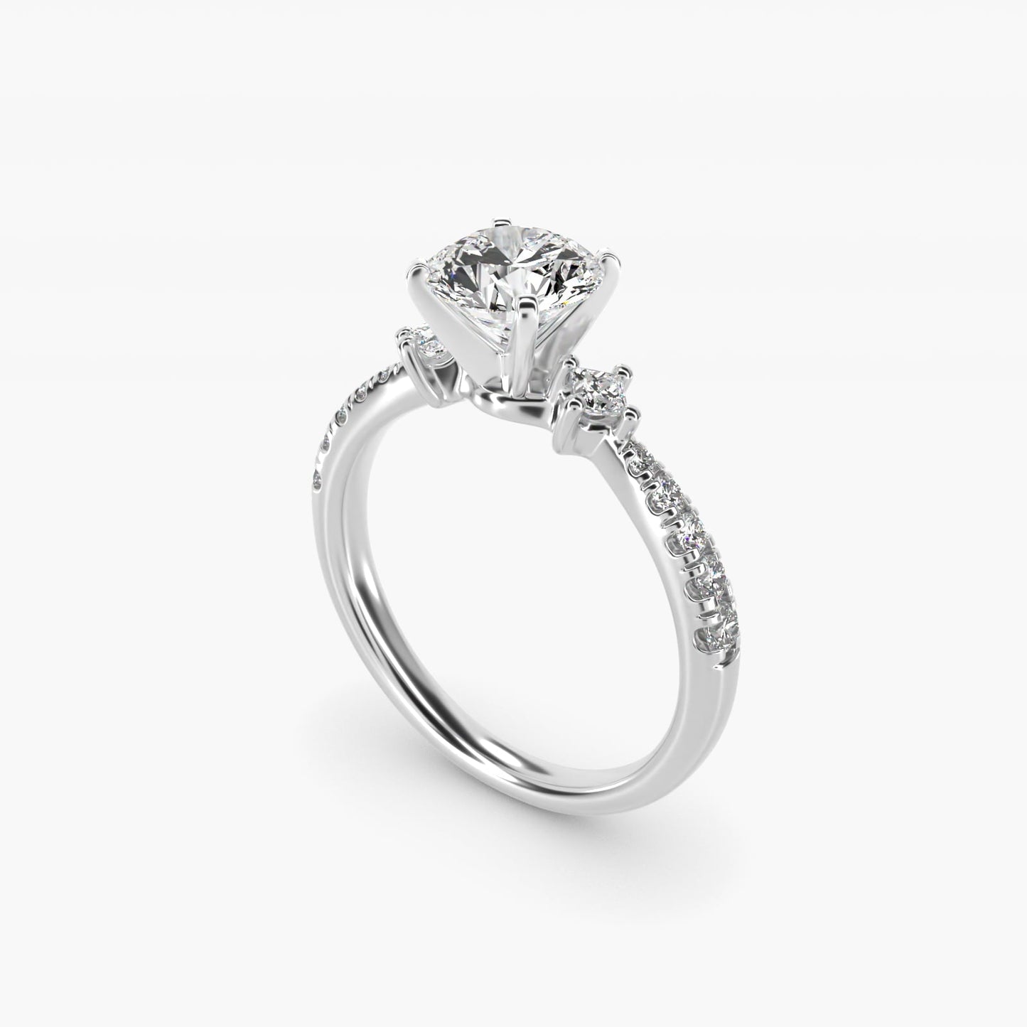 East-West Sidestone and Pav? Diamond Engagement Ring in 18k White Gold (1/4 ct. tw.) - Round Center