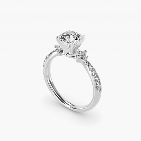 East-West Sidestone and Pav? Diamond Engagement Ring in 18k White Gold (1/4 ct. tw.) - Round Center