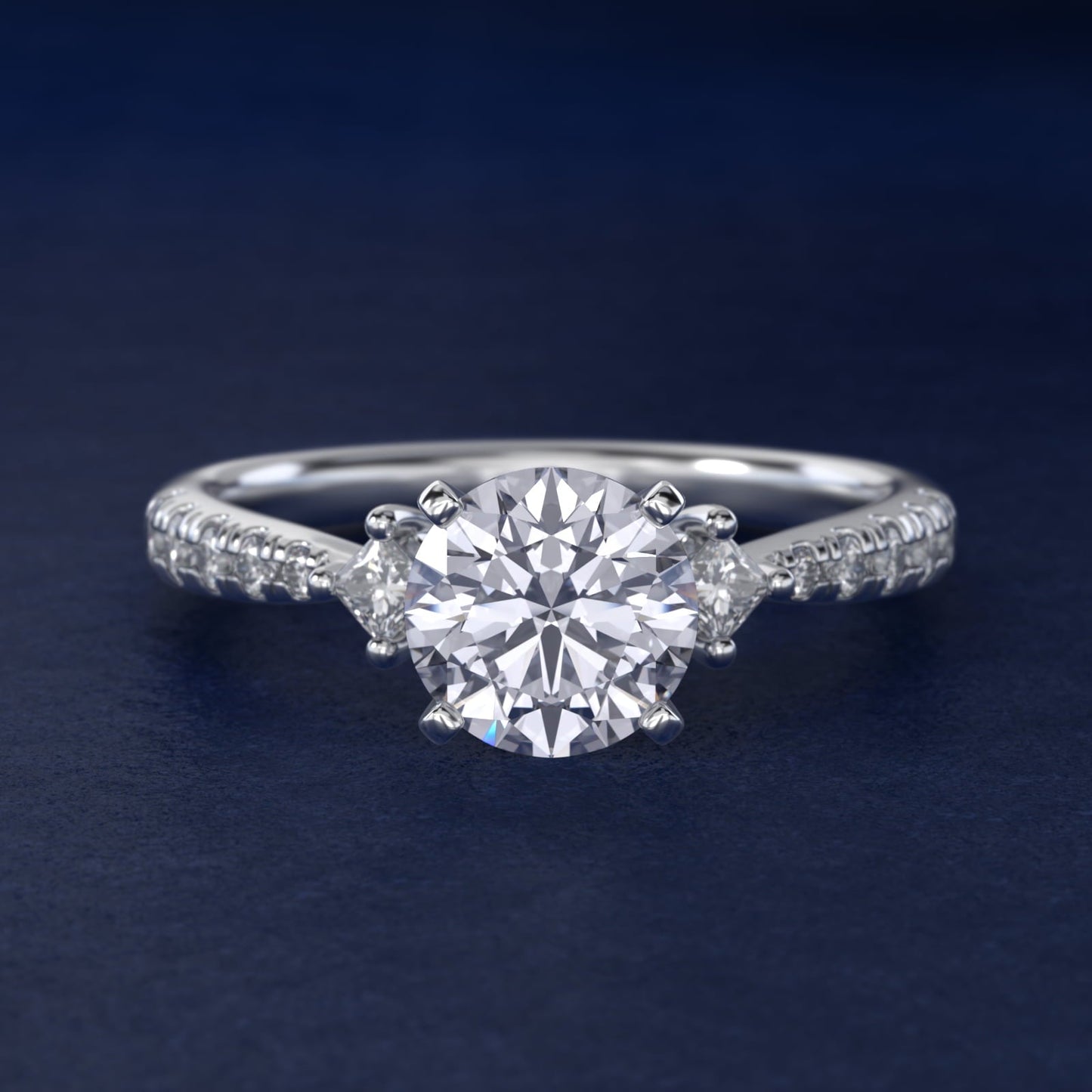 East-West Sidestone and Pav? Diamond Engagement Ring in 18k White Gold (1/4 ct. tw.) - Round Center