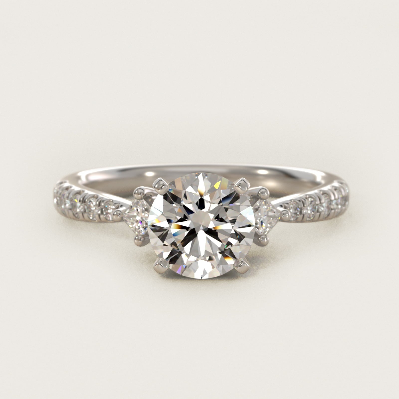 East-West Sidestone and PavŽ Diamond Engagement Ring in 14k White Gold (1/4 ct. tw.) - Round Center