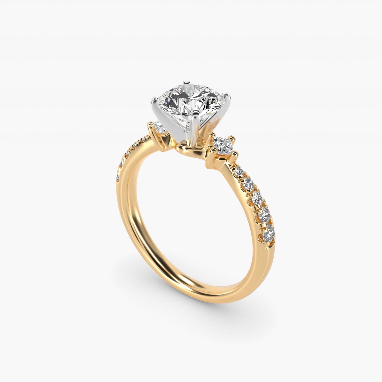 East-West Sidestone and Pav? Diamond Engagement Ring in 18k Yellow Gold (1/4 ct. tw.) - Round Center