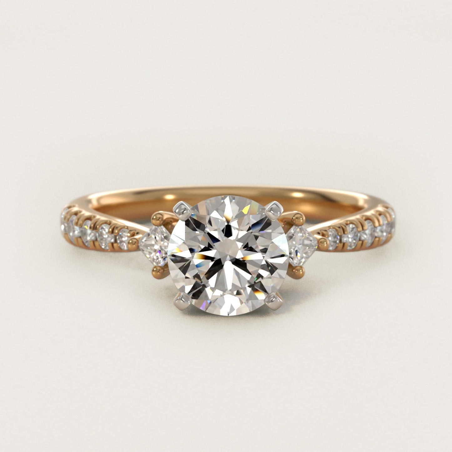 East-West Sidestone and PavŽ Diamond Engagement Ring in 14k Yellow Gold (1/4 ct. tw.) - Round Center