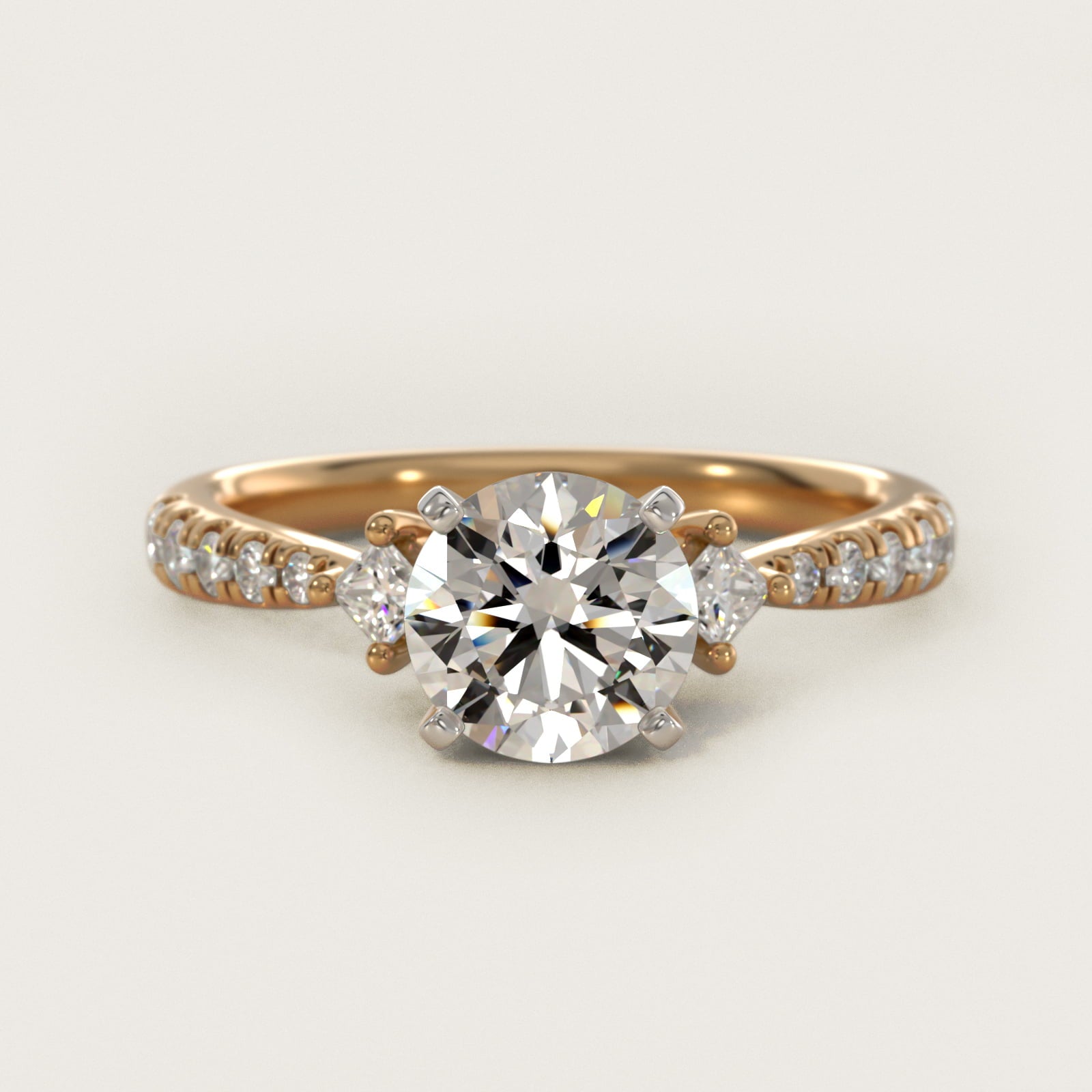 East-West Sidestone and PavŽ Diamond Engagement Ring in 14k Yellow Gold (1/4 ct. tw.) - Round Center