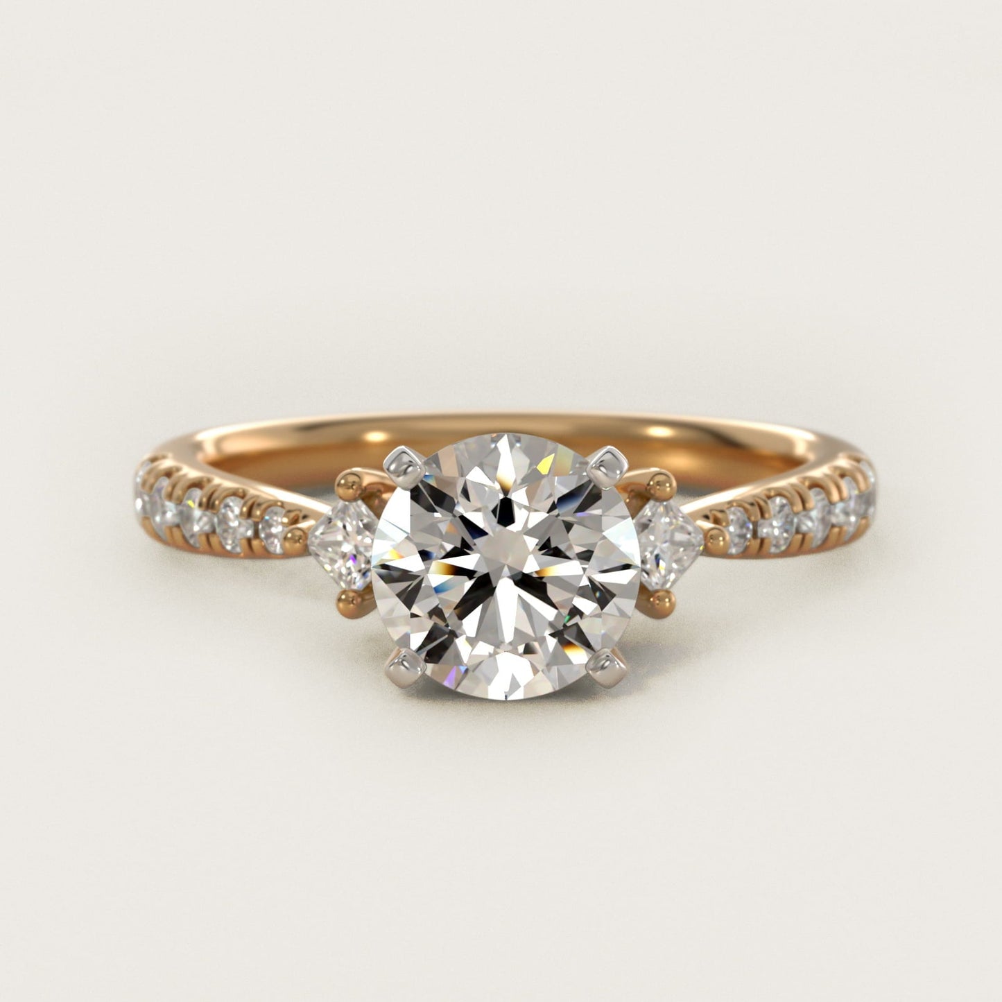 East-West Sidestone and Pav? Diamond Engagement Ring in 18k Yellow Gold (1/4 ct. tw.) - Round Center