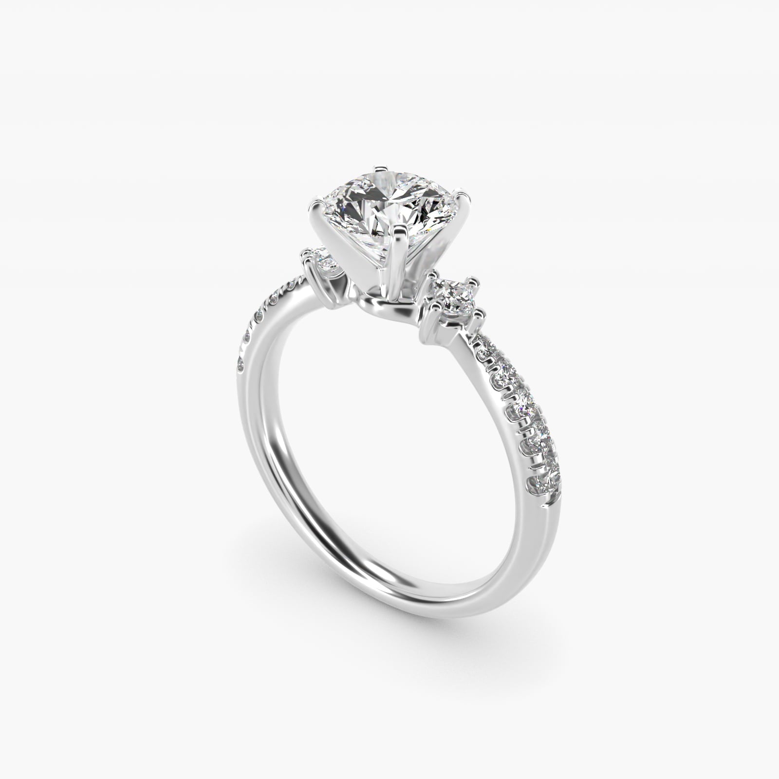 East-West Sidestone and Pav? Diamond Engagement Ring in Platinum (1/4 ct. tw.) - Round Center