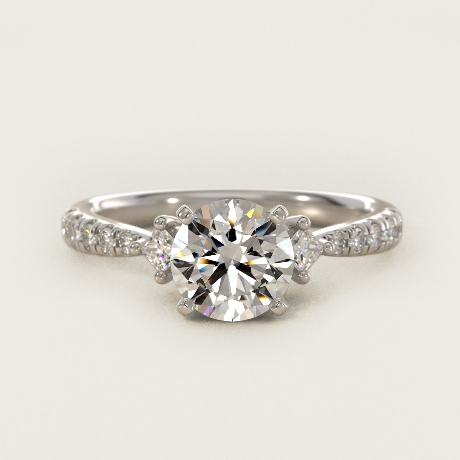 East-West Sidestone and Pav? Diamond Engagement Ring in Platinum (1/4 ct. tw.) - Round Center