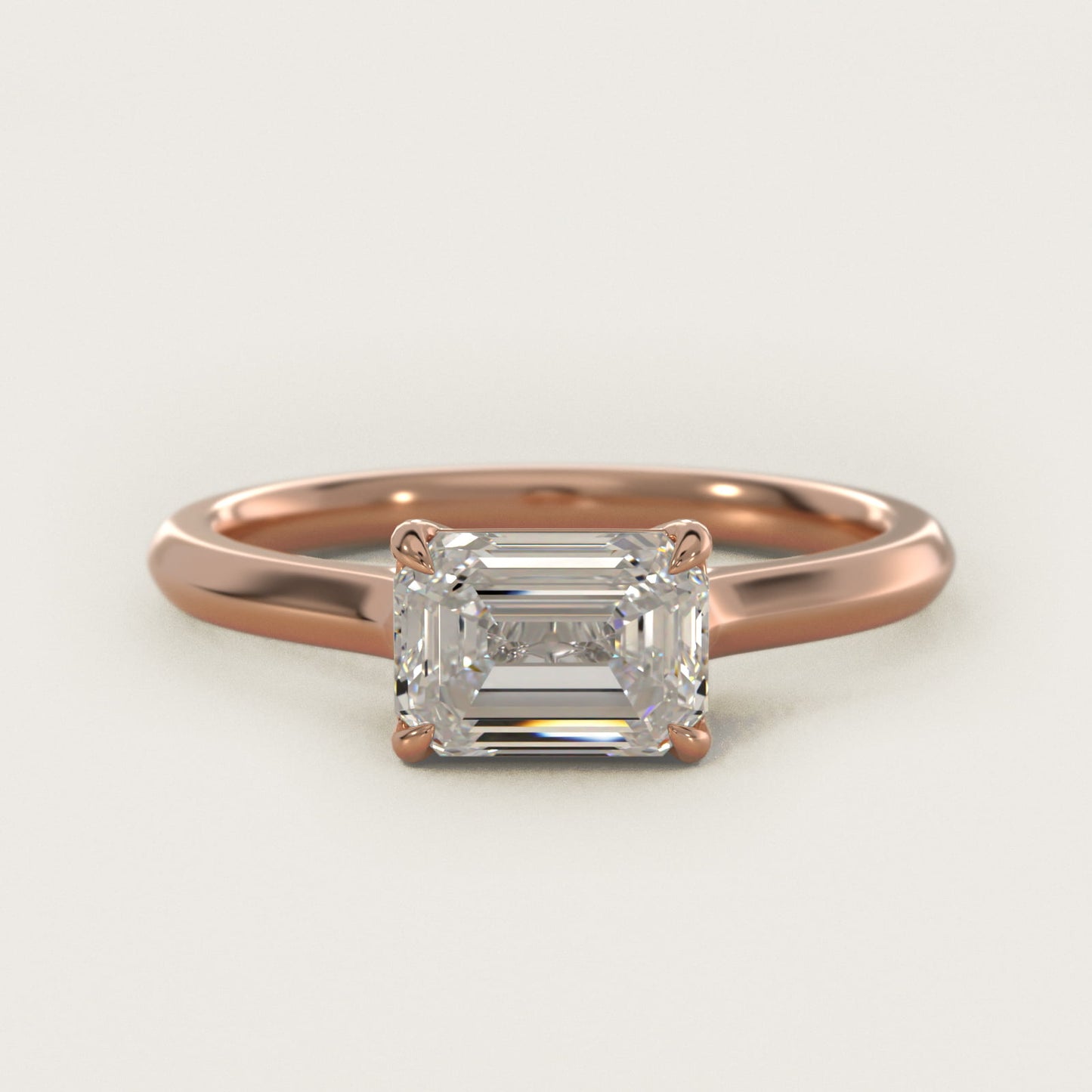 East West Solitaire in 14k Rose Gold - Emerald Center
