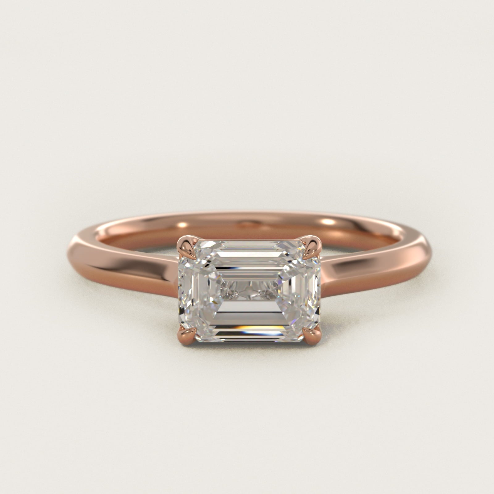 East West Solitaire in 18k Rose Gold - Emerald Center