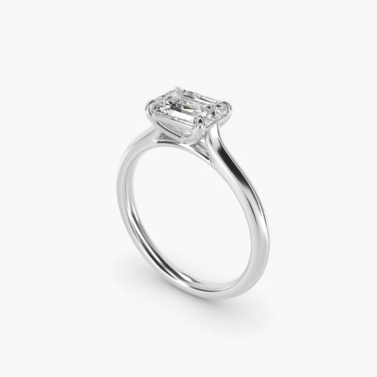 East West Solitaire in 14k White Gold - Emerald Center