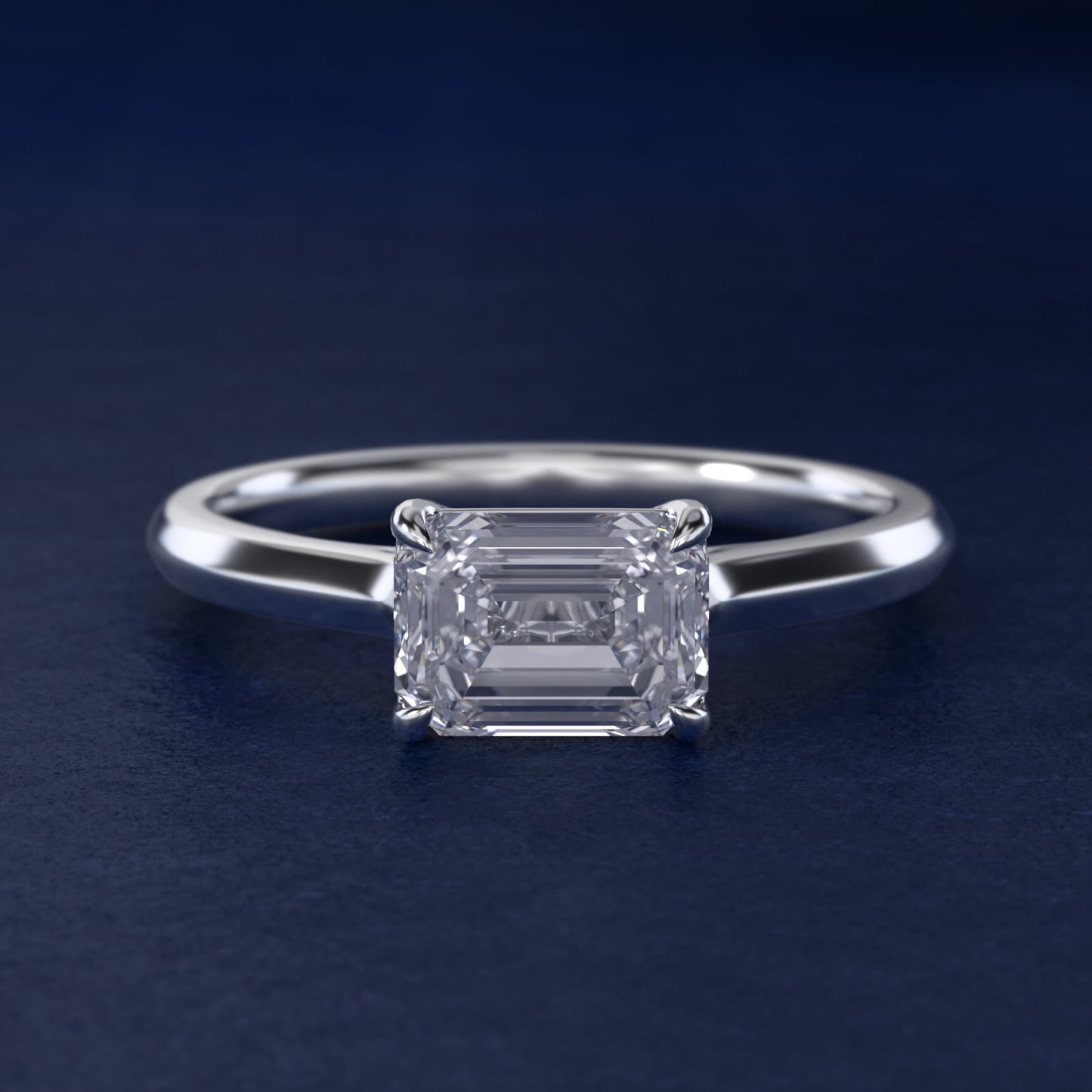 East West Solitaire in 14k White Gold - Emerald Center