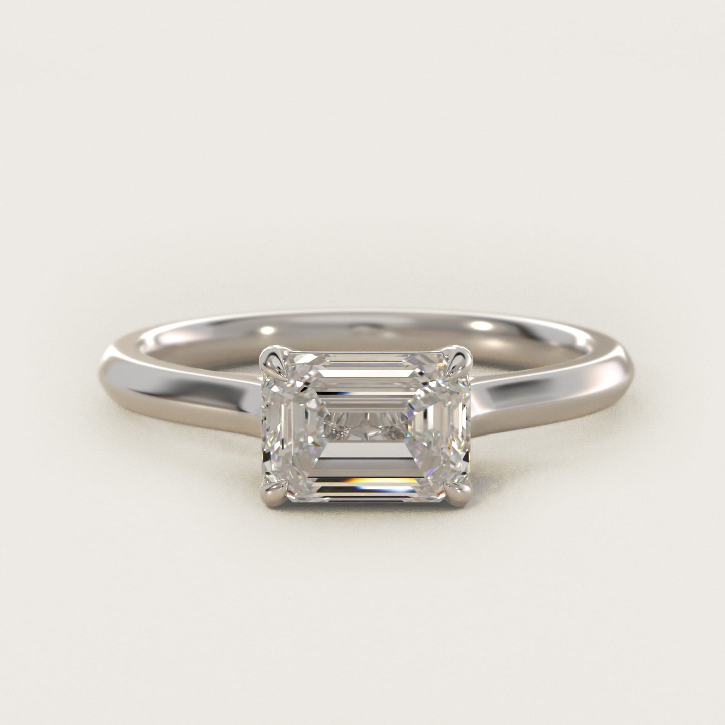 East West Solitaire in 14k White Gold - Emerald Center