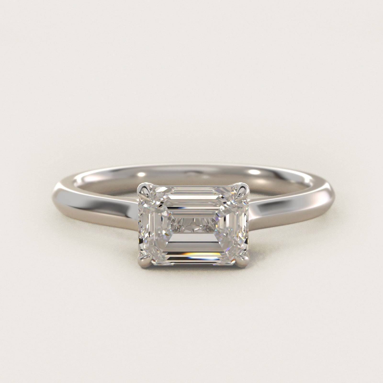 East West Solitaire in 18k White Gold - Emerald Center