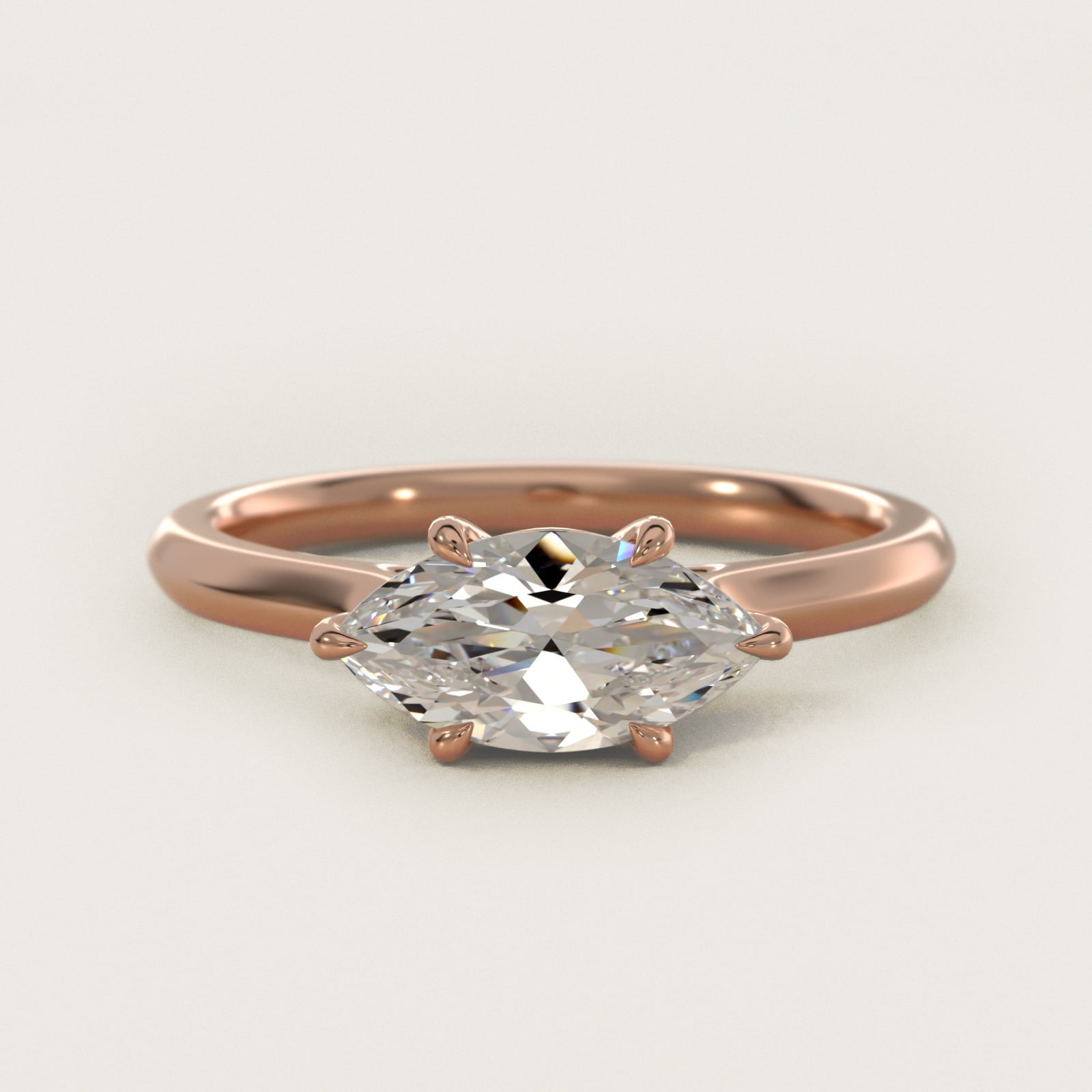 East West Solitaire in 18k Rose Gold - Marquise Center