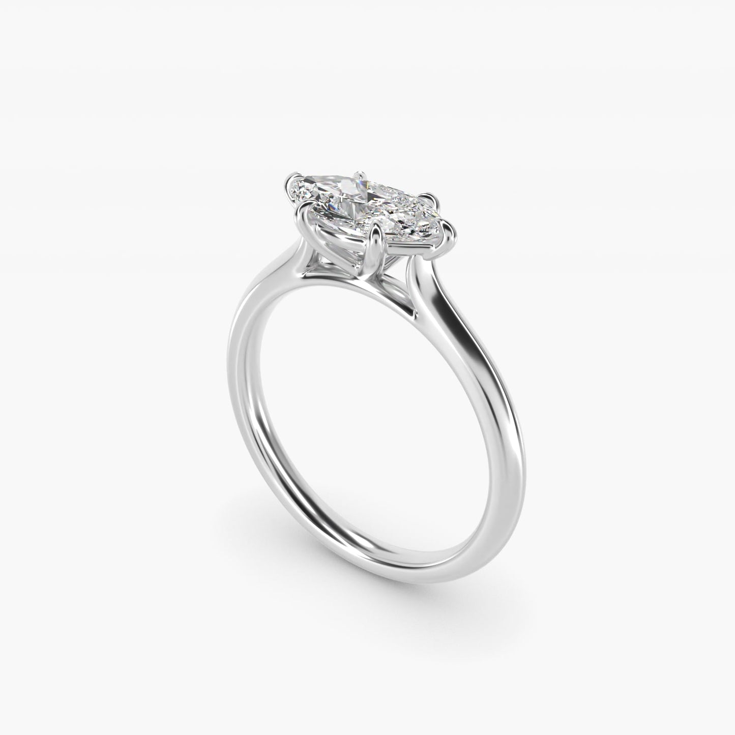 East West Solitaire in 18k White Gold - Marquise Center
