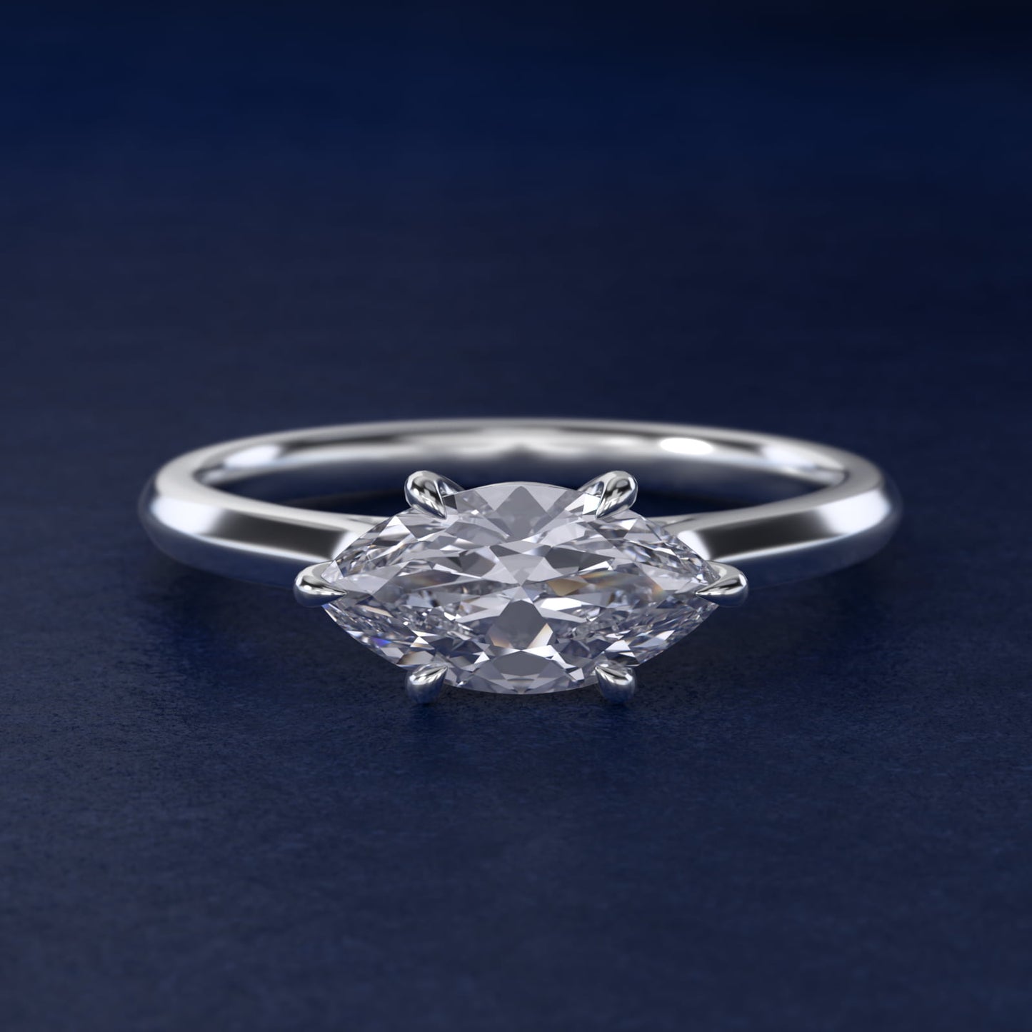 East West Solitaire in 14k White Gold - Marquise Center