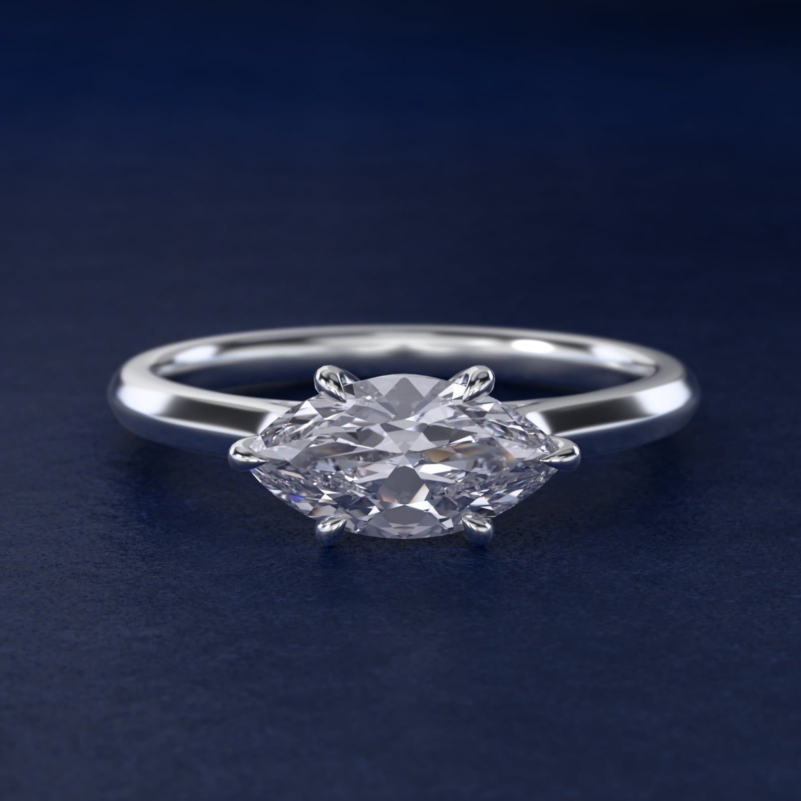 East West Solitaire in 14k White Gold - Marquise Center