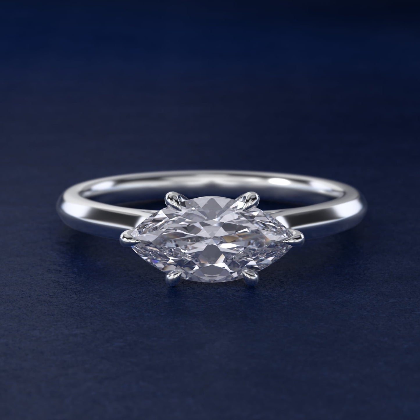 East West Solitaire in 18k White Gold - Marquise Center