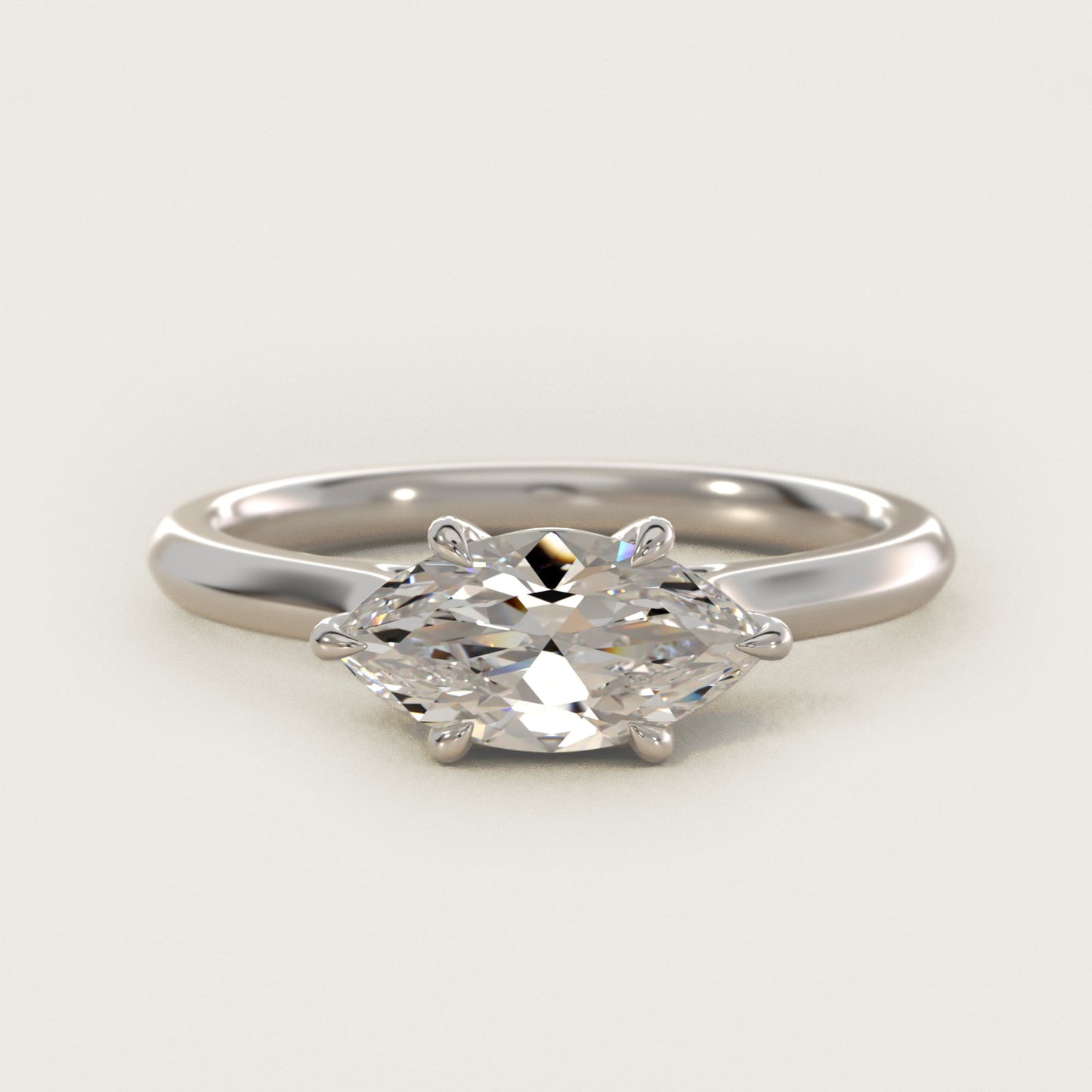 East West Solitaire in 14k White Gold - Marquise Center