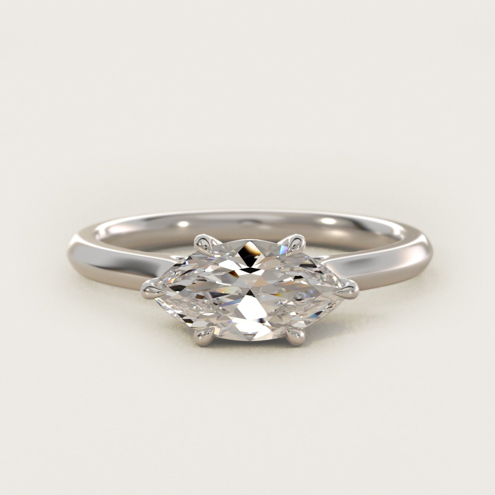 East West Solitaire in 14k White Gold - Marquise Center
