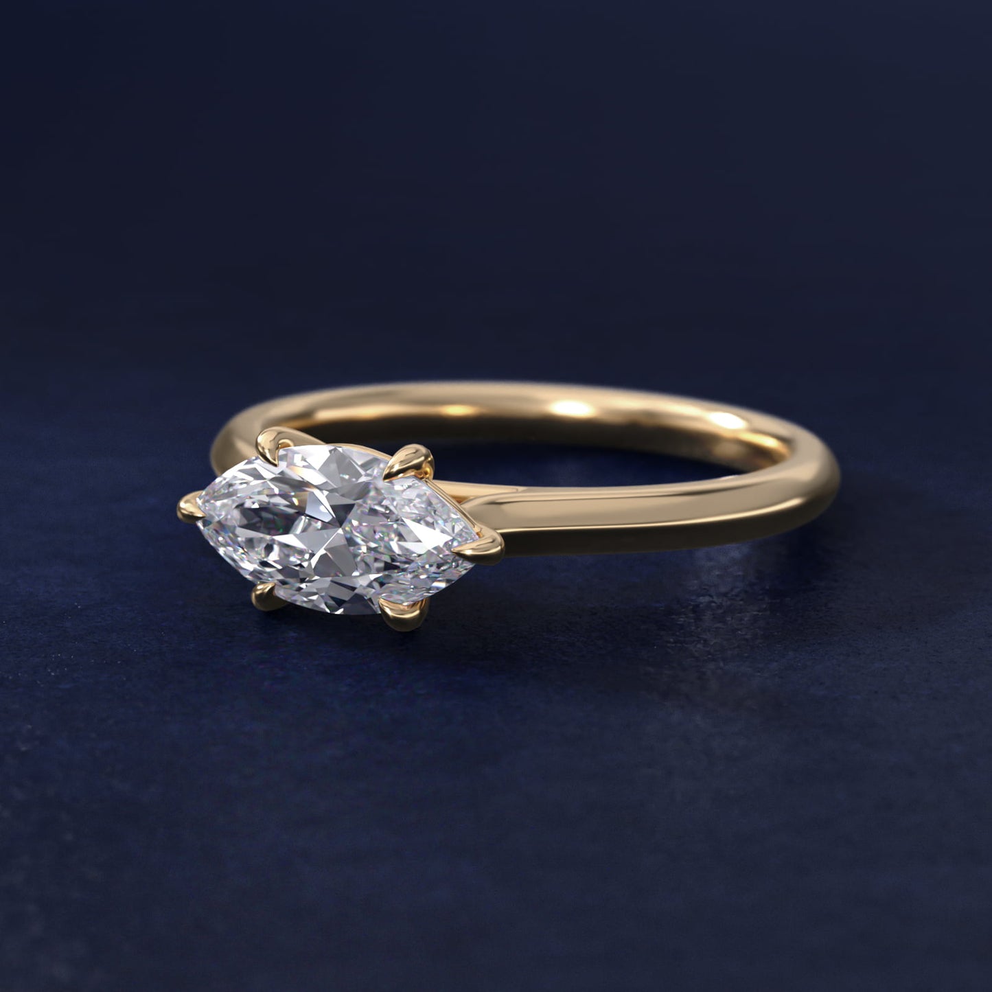 East West Solitaire in 14k Yellow Gold - Marquise Center