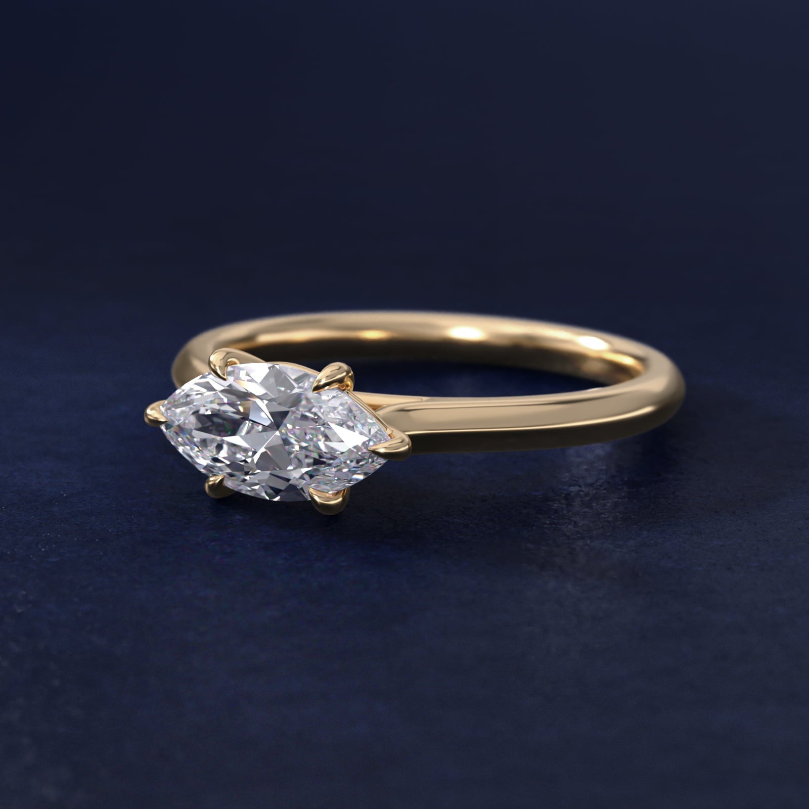 East West Solitaire in 18k Yellow Gold - Marquise Center