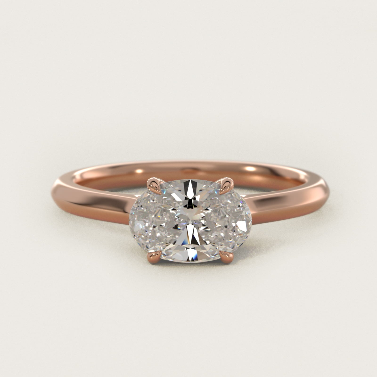 East West Solitaire in 14k Rose Gold - Oval Center