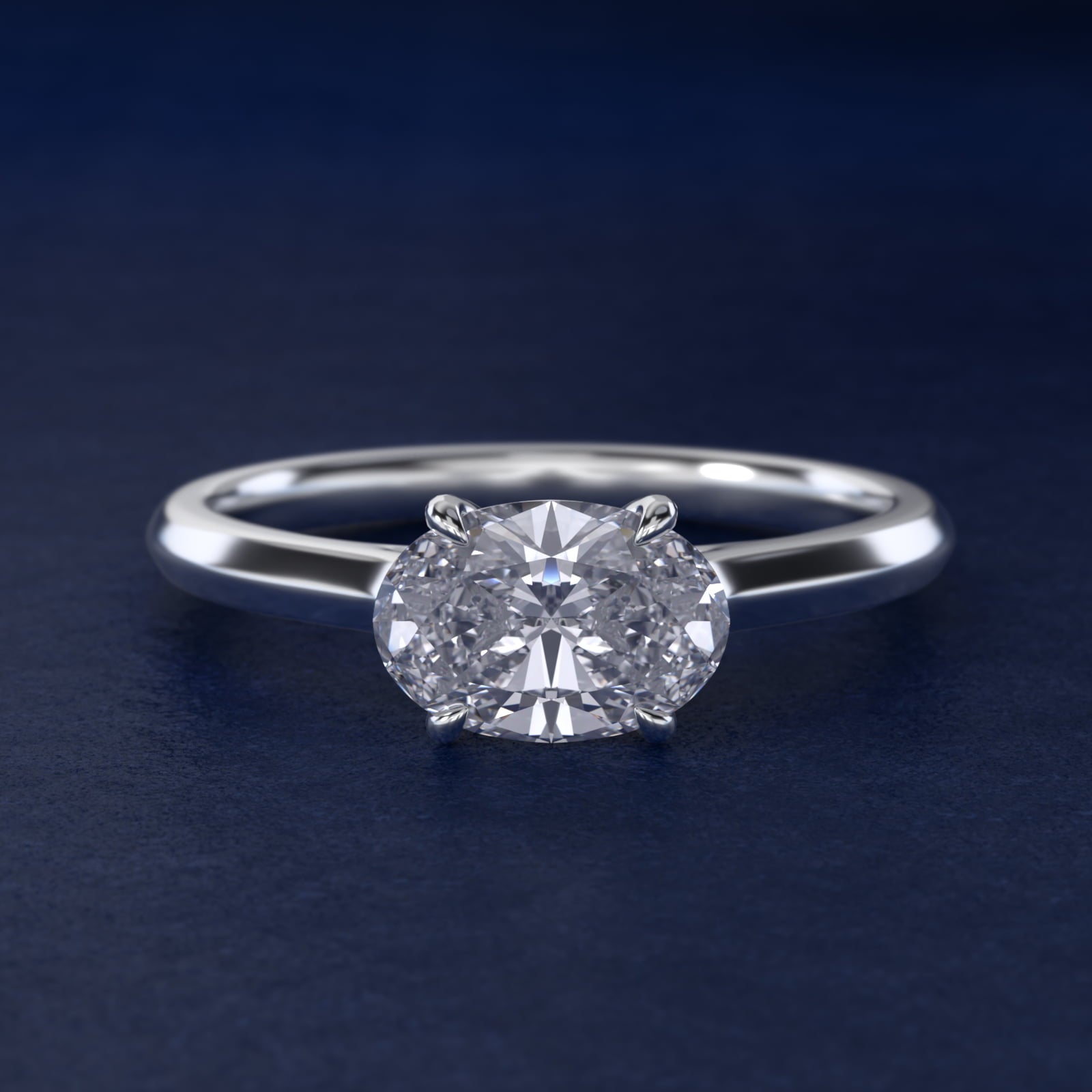 East West Solitaire in 14k White Gold - Oval Center