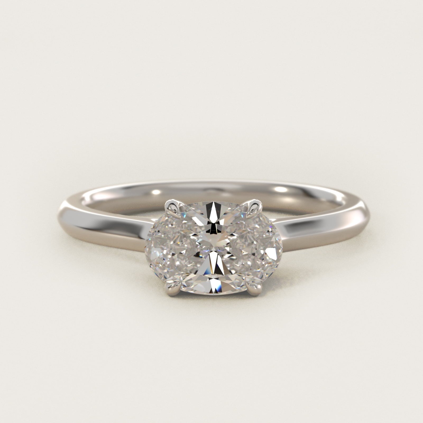 East West Solitaire in 18k White Gold - Oval Center