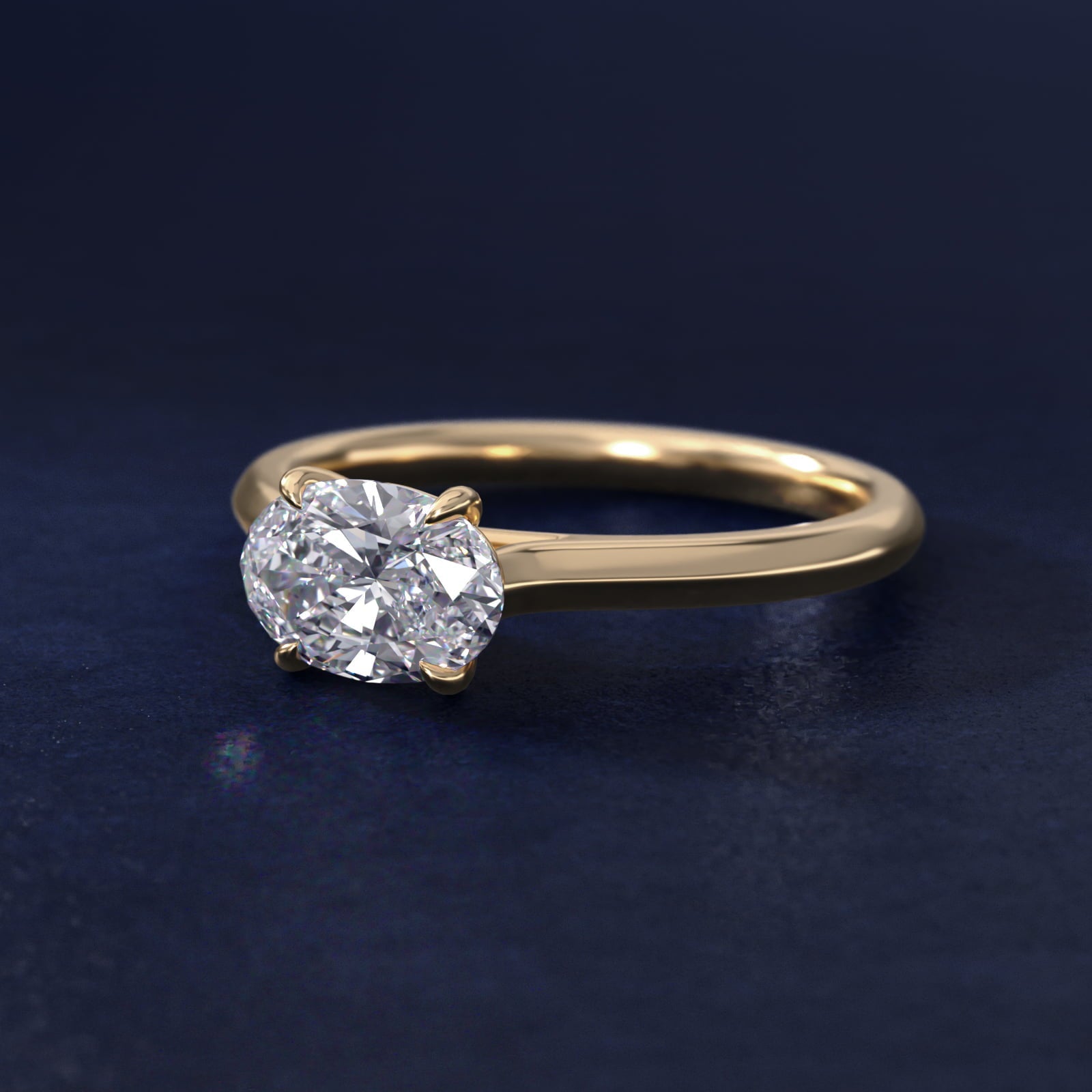 East West Solitaire in 18k Yellow Gold - Oval Center