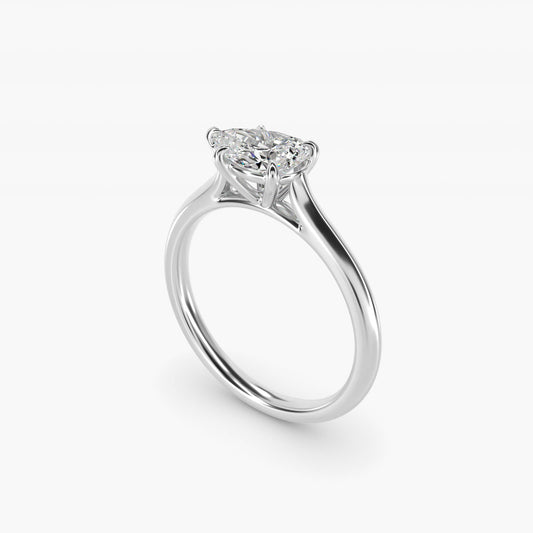 East West Solitaire in 14k White Gold - Pear Center